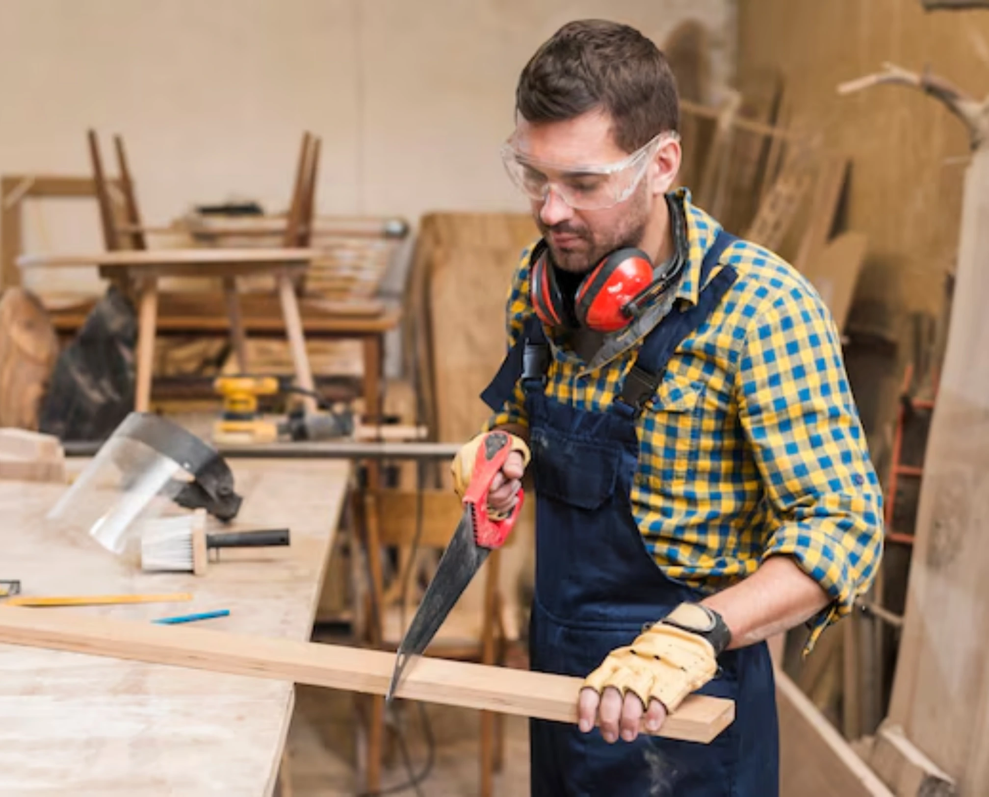 Carpenter working in workshop